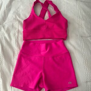 Alo Airlift Bra and Short Set in Hot Pink